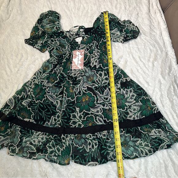Band Of The Free XS Black Emerald Maisie Emerald Floral Mini Dress Boho Gypsy - Picture 8 of 13